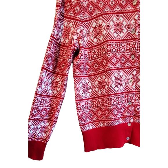 LANDS END Women's M Cardigan Sweater Nordic Snowflake Button Up Supima Cotton - Picture 4 of 8